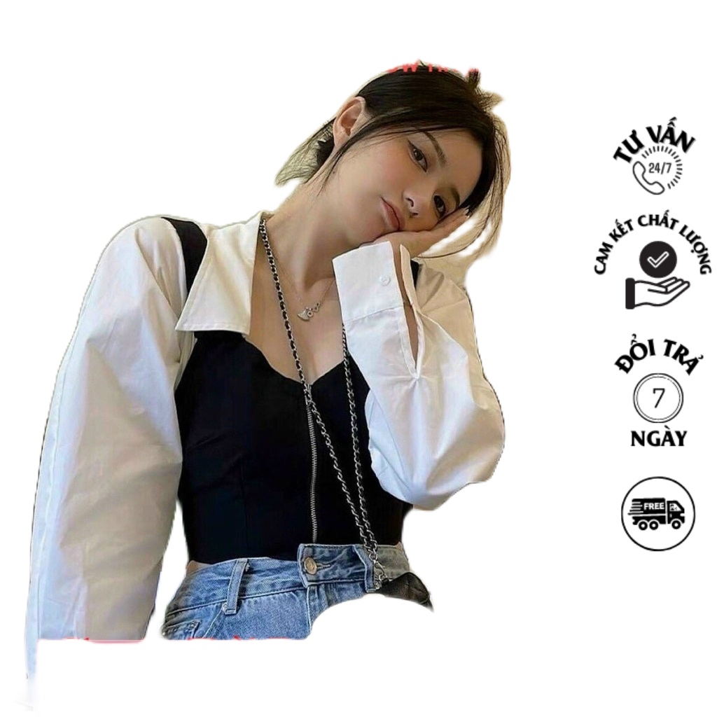 (vjdeo ảnh thật)ÁO SƠ MI CỔ VUÔNG giả áo khoác ngoài dây zip kéo chất kate đẹp alohashop91