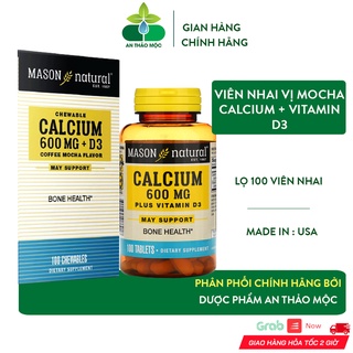 Viên Nhai Bổ Sung Canxi Mason Natural Calcium 600mg + D3 Giúp Xương Răng