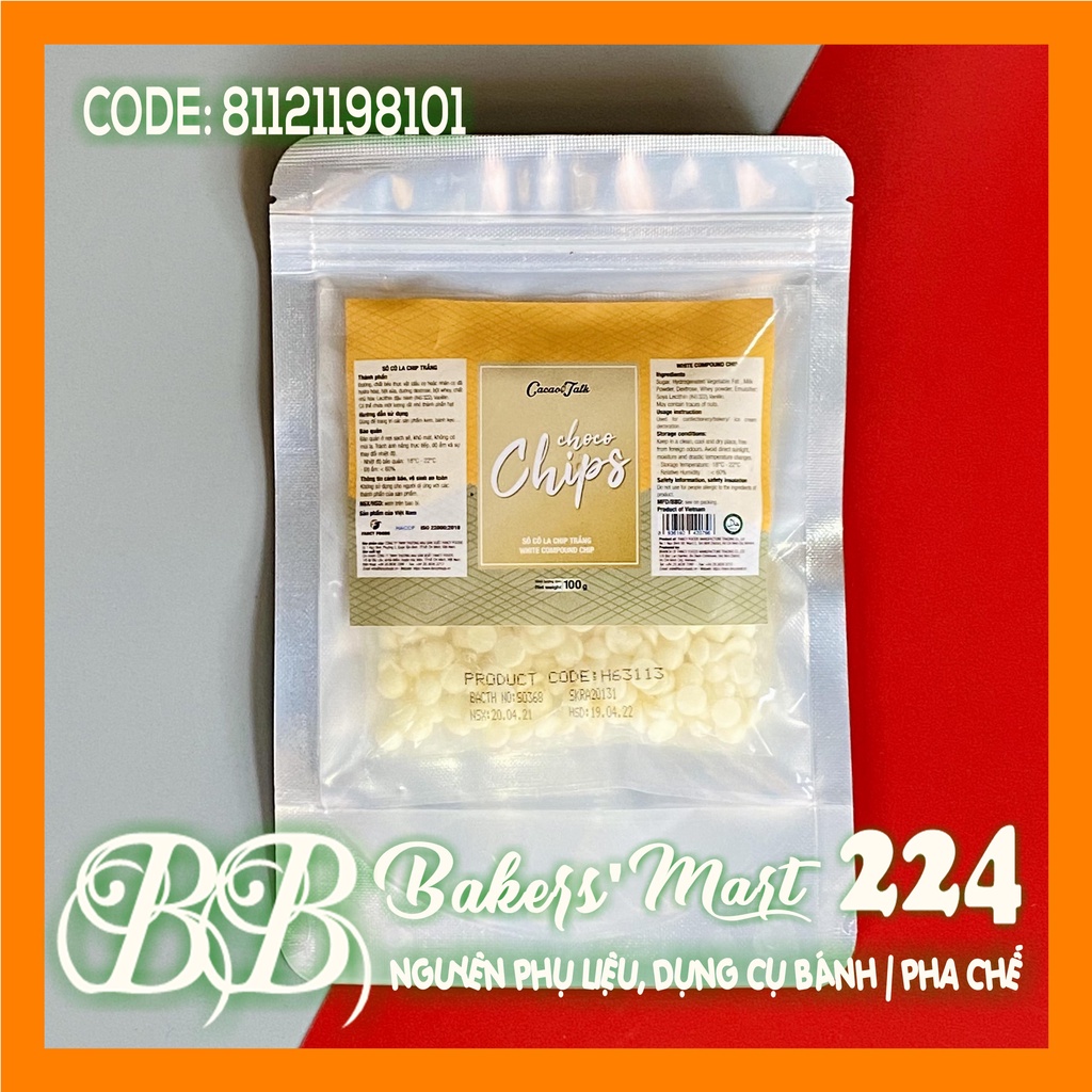 Socola Chocolate CHIP TRẮNG Sữa hiệu CACAO TALK - Túi 100gr