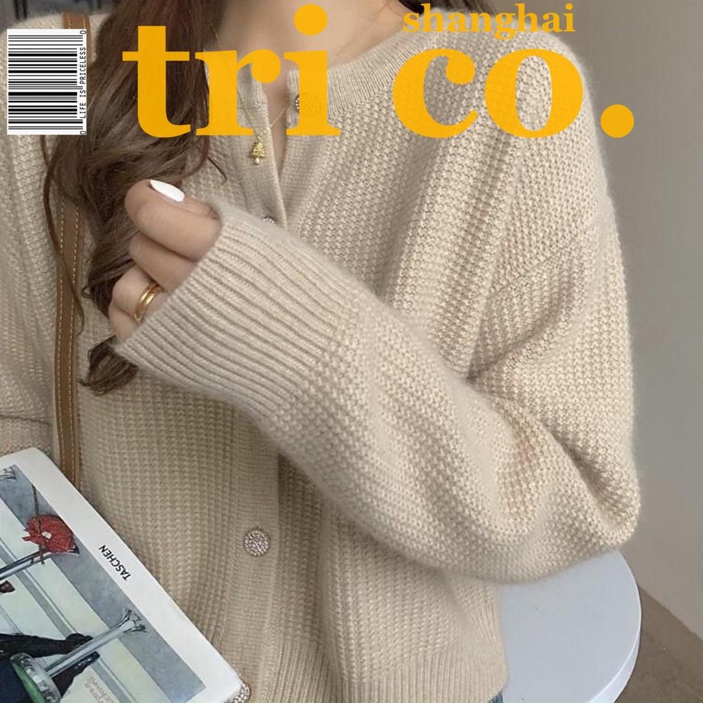 Áo khoác cardigan dệt kim cổ tròn phong cách retro thời trang thu đông cho nữ