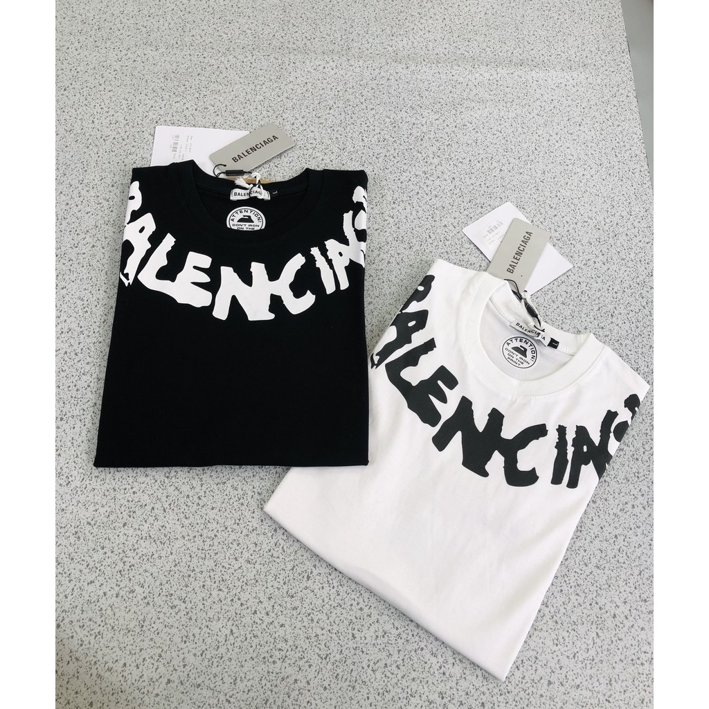 Áo thun Balencia viền chữ cổ nam-nữ ,chất cotton thấm hút mồ hôi cao cấp