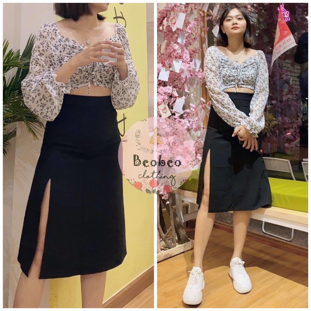 [Ảnh thật] Chân váy đen midi xẻ đùi cá tính ulzzang | BigBuy360 - bigbuy360.vn