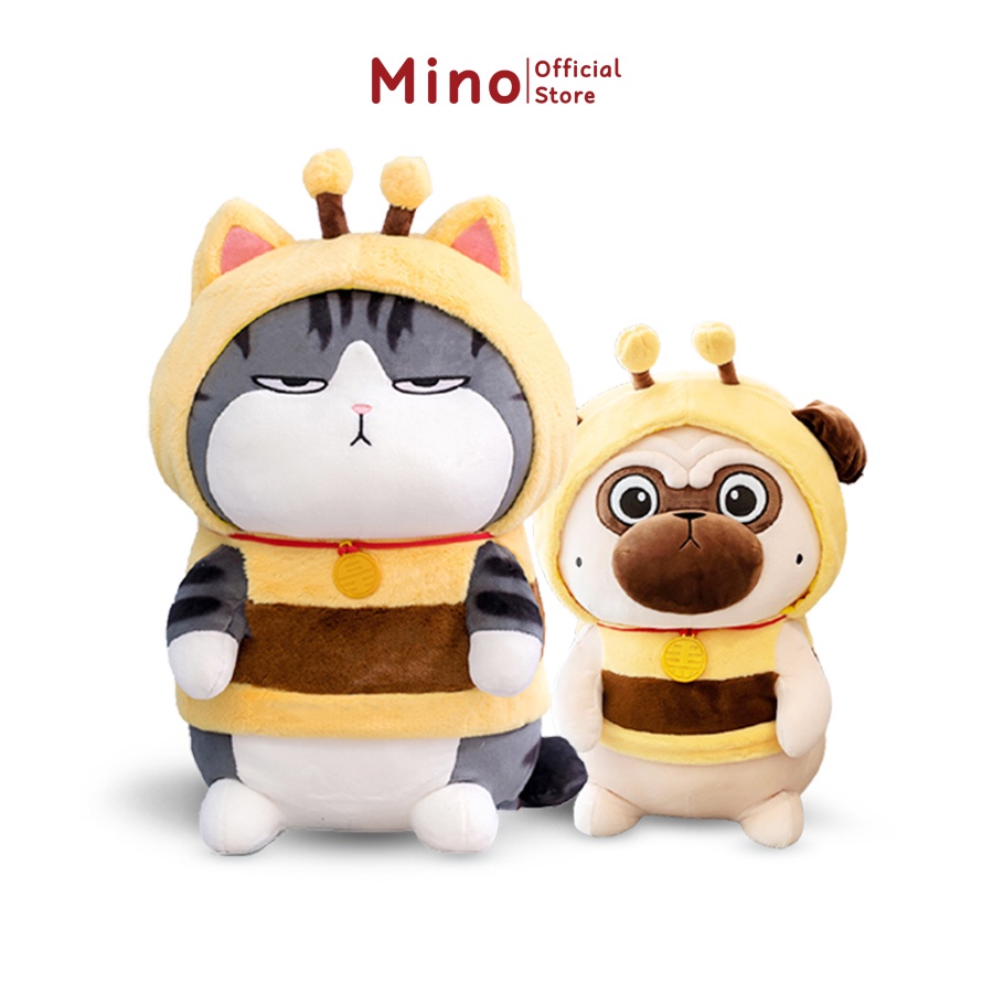 Gấu Bông Mèo Hoàng Thượng Béo Và Chó Mặt Xệ Cosplay Ong Vàng MINO Thú Nhồi Bông Chó Mèo Cute 60cm TH81