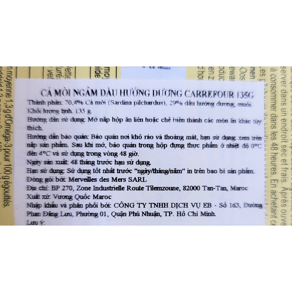 [Hộp 135g – VÀNG] CÁ MÒI NGÂM DẦU HƯỚNG DƯƠNG Classic [Morocco] CARREFOUR Sardines In Sunflower Oil (atp)