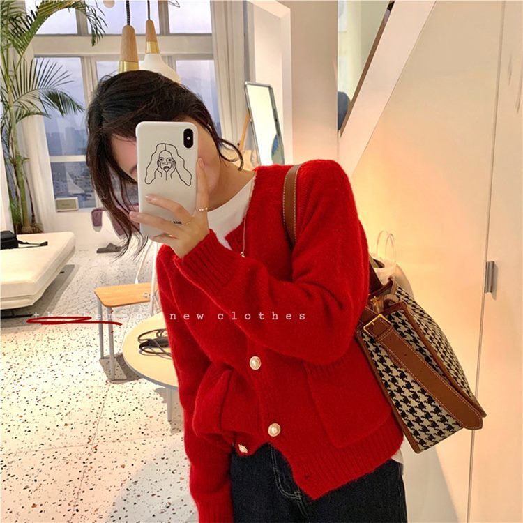 Áo khoác cardigan vải len dáng rộng thời trang retro