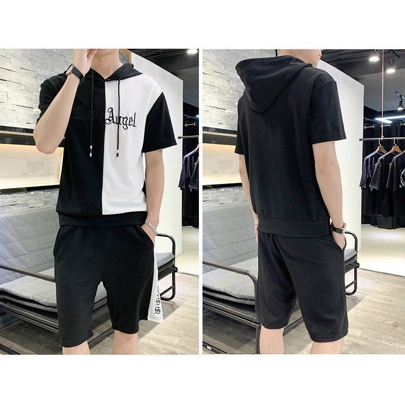 Bộ Mặc Nhà Nam Có Nón Kiểu Dáng Thể Thao Hiện Đại Phối Màu Mùa Hè in chữ ANGEL M01