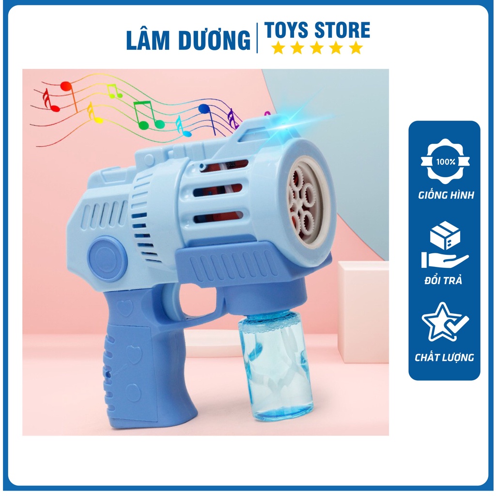 Súng Bắn Bong Bóng Xà Phòng 5 Nòng Có Đèn Có Nhạc, Máy Phun Thổi Bong Bóng Tự Động Dùng Pin - Đồ Chơi Trẻ Em Lâm Dương