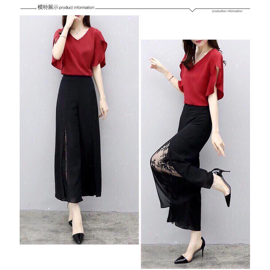 ⚡️ có big size ⚡️ HN7180 SET BỘ ÁO CỔ TIM TAY BÈO QUẦN ỐNG RỘNG PHỐI REN SANG TRỌNG CÓ SIZE LỚN - HÀNG NHẬP KHẨU
