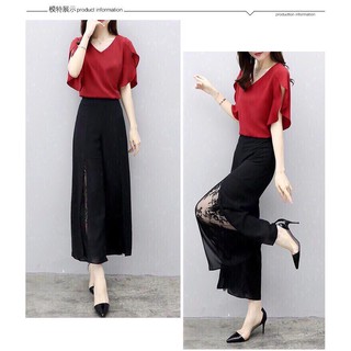 ⚡️ có big size ⚡️ HN7180 SET BỘ ÁO CỔ TIM TAY BÈO QUẦN ỐNG RỘNG PHỐI REN SANG TRỌNG CÓ SIZE LỚN - HÀNG NHẬP KHẨU