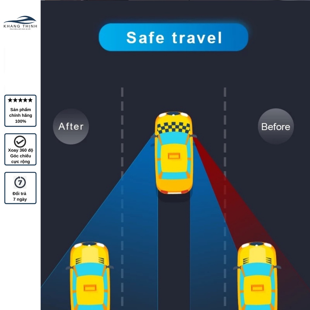 Gương cầu lồi 3M góc rộng xoá điểm mù cho ô tô, xe hơi xoay 360 độ Khang Thịnh