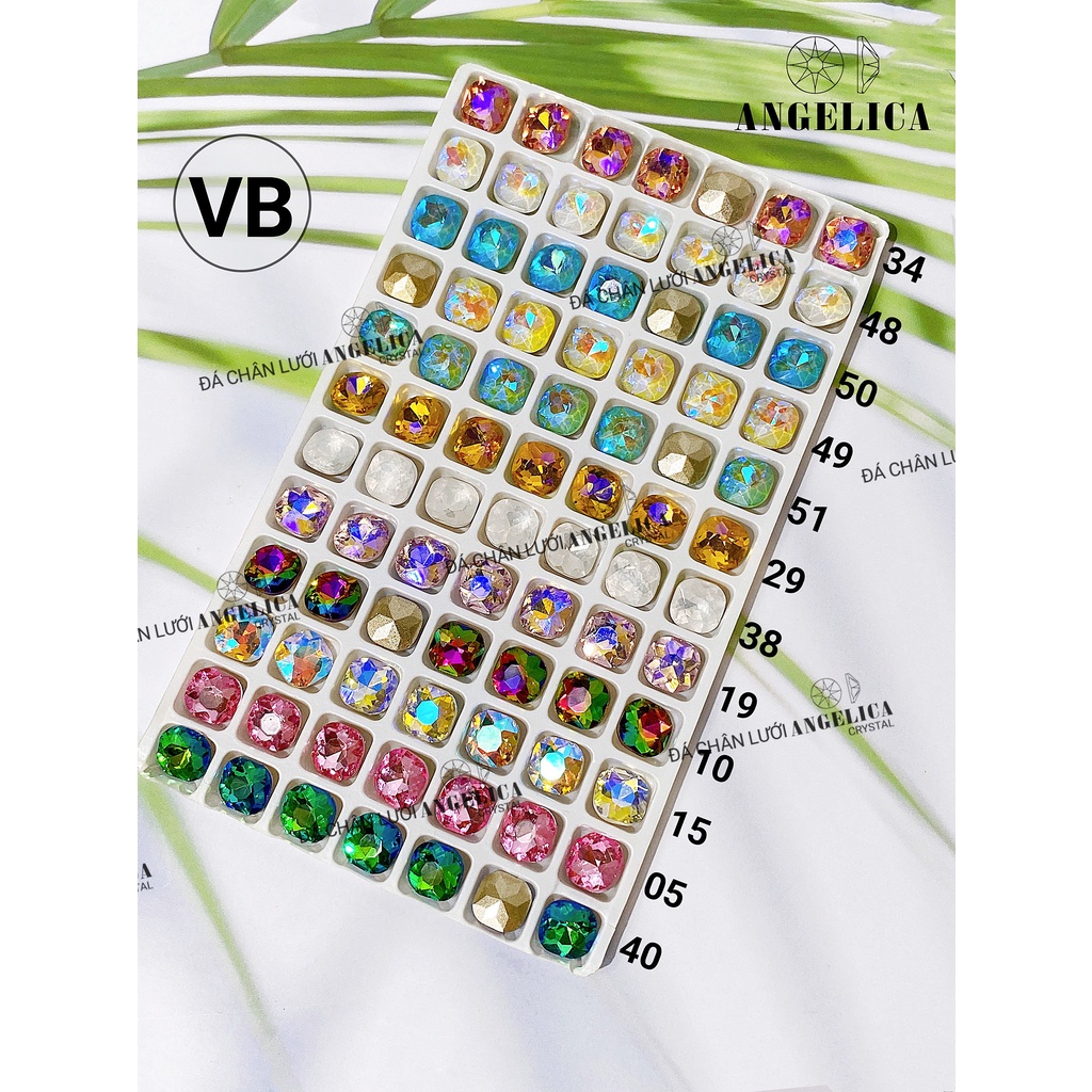 Túi 10 Viên Đá khối Nail Hình Vuông Bo Chân Vàng Trang Trí Móng ANGELICA VB