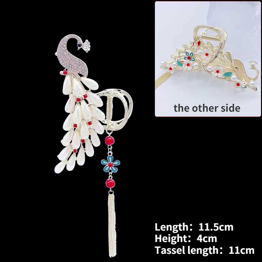 Giá Đỡ Kẹp Tóc Đuôi Ngựa Loại Lớn Đính Đá Pha Lê Tua Rua Cổ Điển Cho Nữ