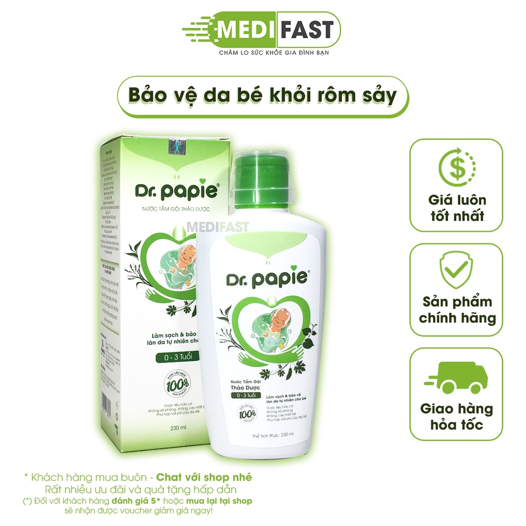 Sữa tắm gội thảo dược cho bé Dr.Papie phù hợp với làn da nhạy cảm của bé - Chai 230ml