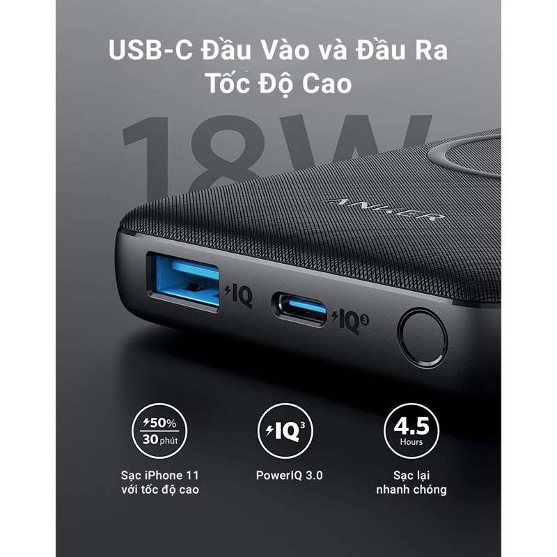 Sạc dự phòng không dây ANKER PowerCore III 10000mAh - A1617 PD MAX 18W, KHÔNG DÂY MAX 10W - Bảo hành 12 tháng