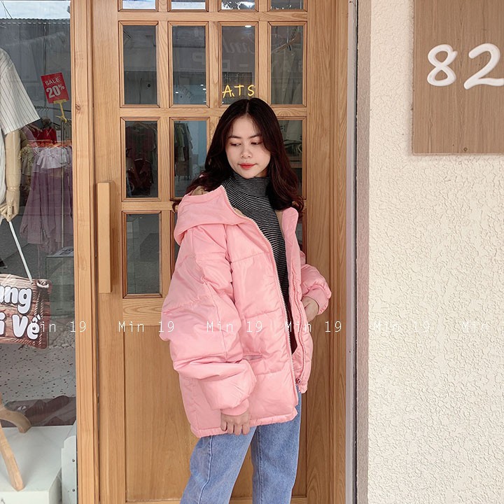 Áo phao nữ Hàn Quốc MIN19 áo khoác form rộng siêu nhẹ dáng dài chùm mông vải kaki chống nước màu vàng hồng thời trang | BigBuy360 - bigbuy360.vn