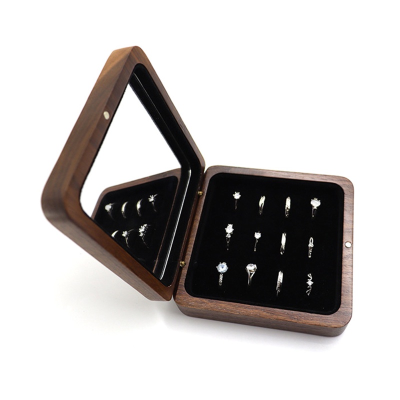 Flgo Hộp Đựng Trang Sức Bằng Gỗ Trơn Cao Cấp Sắp Xếp Gọn Gàng Có Nắp Đậy Và Gương