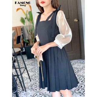 Đầm xếp ly nơ vai