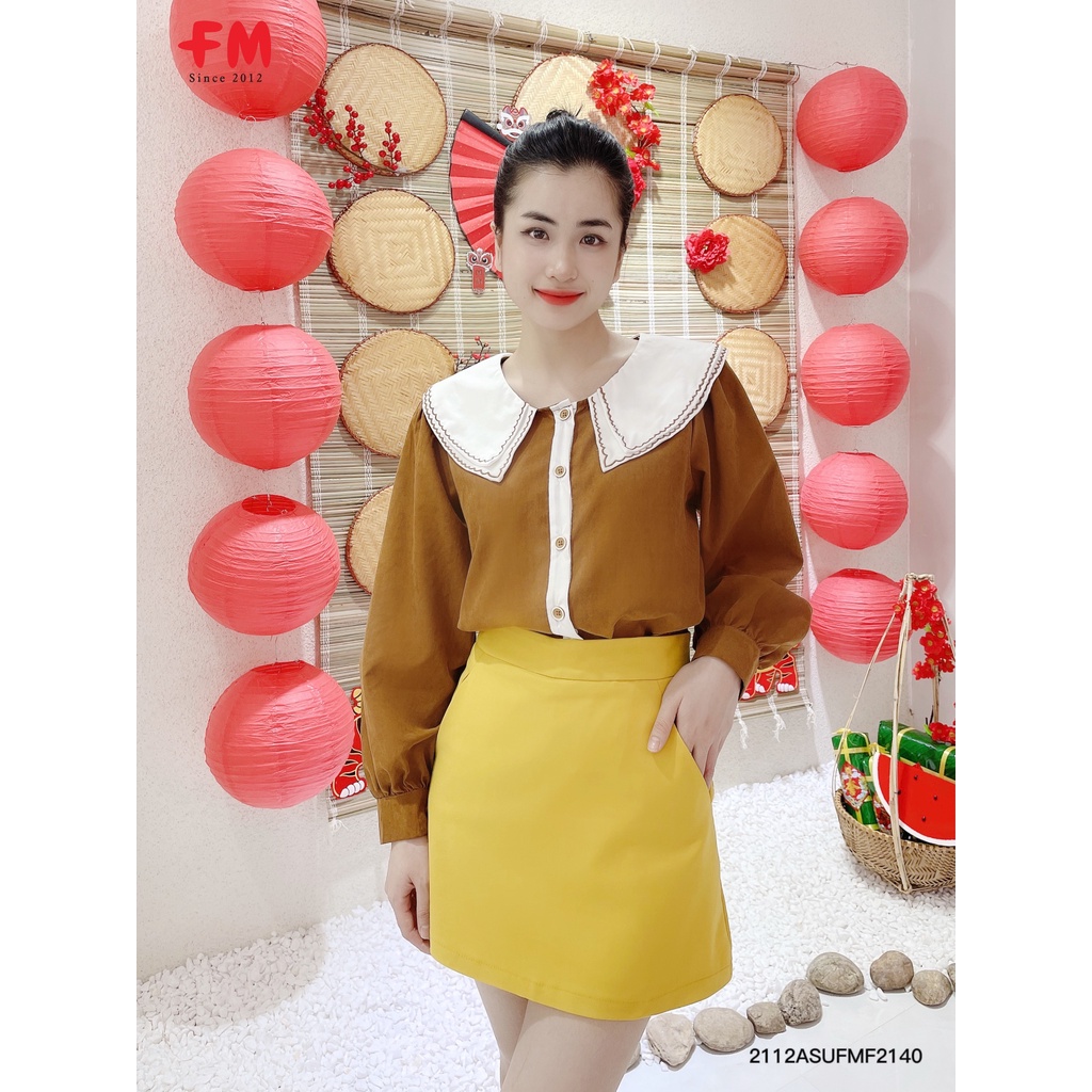 Áo kiểu cổ sen nữ FM Style tay dài basic đậm chất vintage 211221423