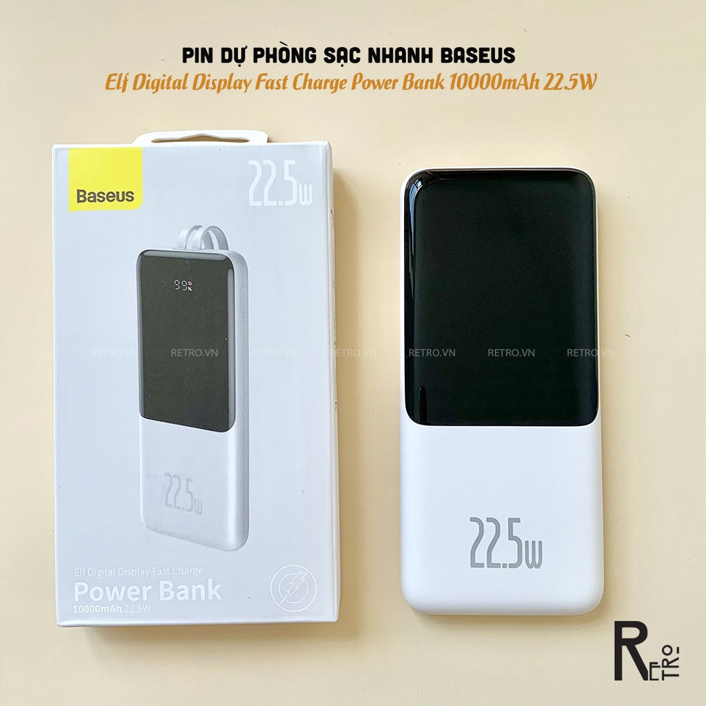 Pin Sạc Dự Phòng  10000mAh BASEUS Elf Digital Display Sạc Nhanh PD 22.5W Đèn Led Báo Pin Tích Hợp Cáp Type-C Lightning