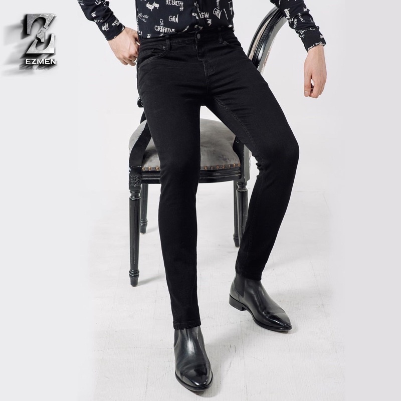 Quần jean EZMEN skinny đen trơn cao cấp.Co giản thoải mái.Skinny jeans in black.JD01