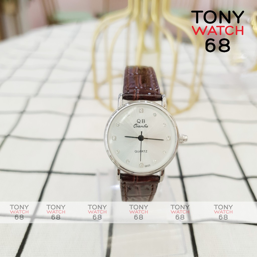 Đồng hồ nữ QB dây da viền bạc số ngọc szie 26mm sang chảnh chính hãng Tony Watch 68