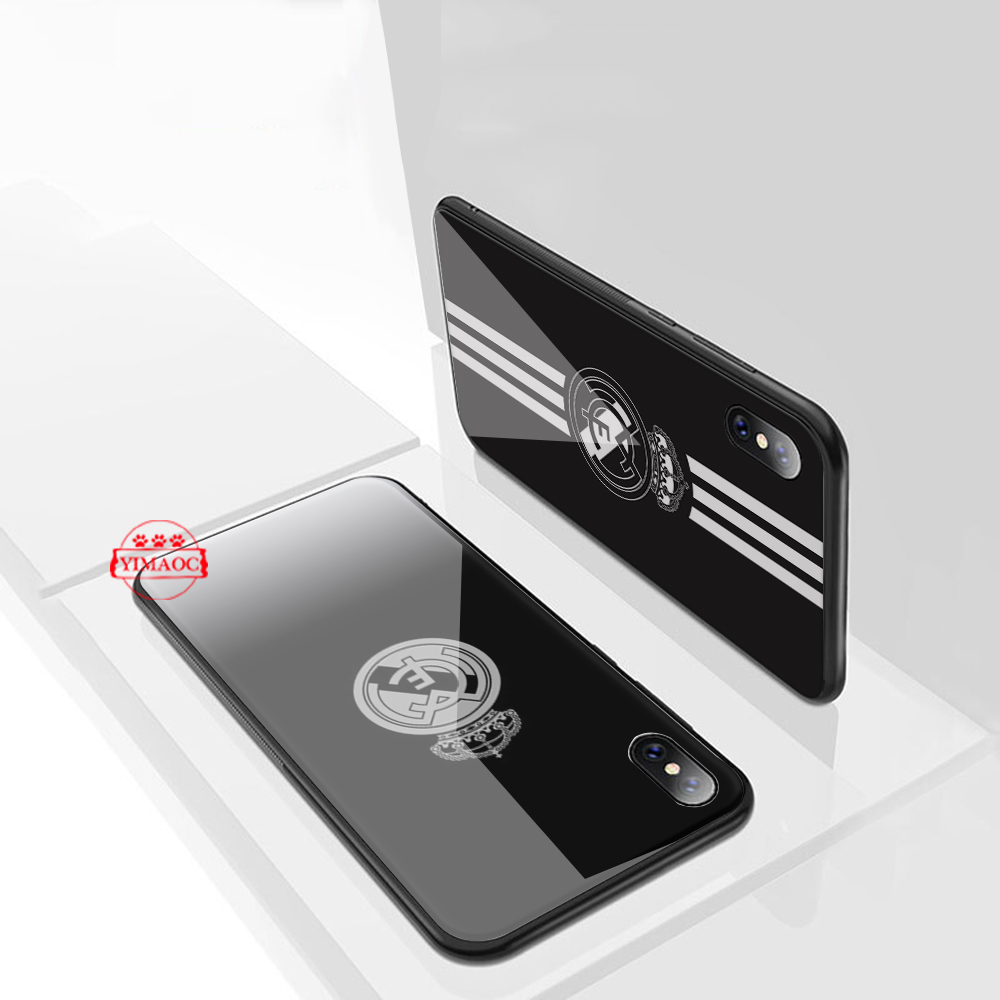 Ốp điện thoại tráng gương in hình logo đội bóng Real Madrid 128N cho iPhone XS Max XR X 11 Pro 7 8 6 6S