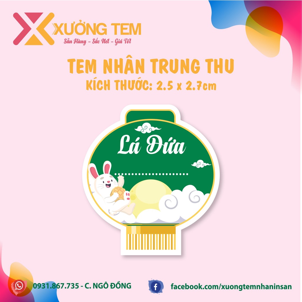 Tem Dán Nhân Bánh Trung Thu Hình Lồng Đèn, Hàng Sẵn, Dày Đẹp