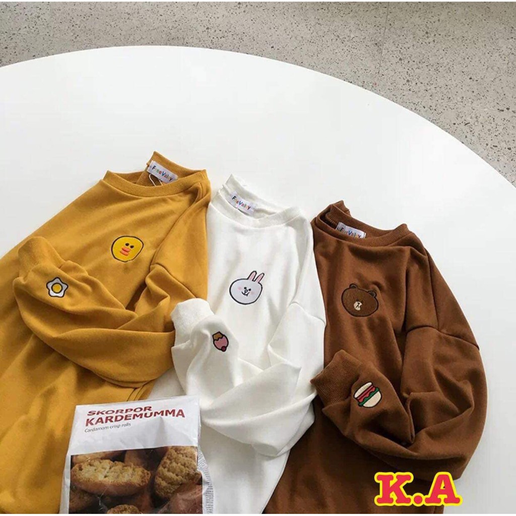 Áo nỉ kakao talk line friends gấu thỏ vịt siêu cute dễ thương form rộng freesize 75kg | BigBuy360 - bigbuy360.vn