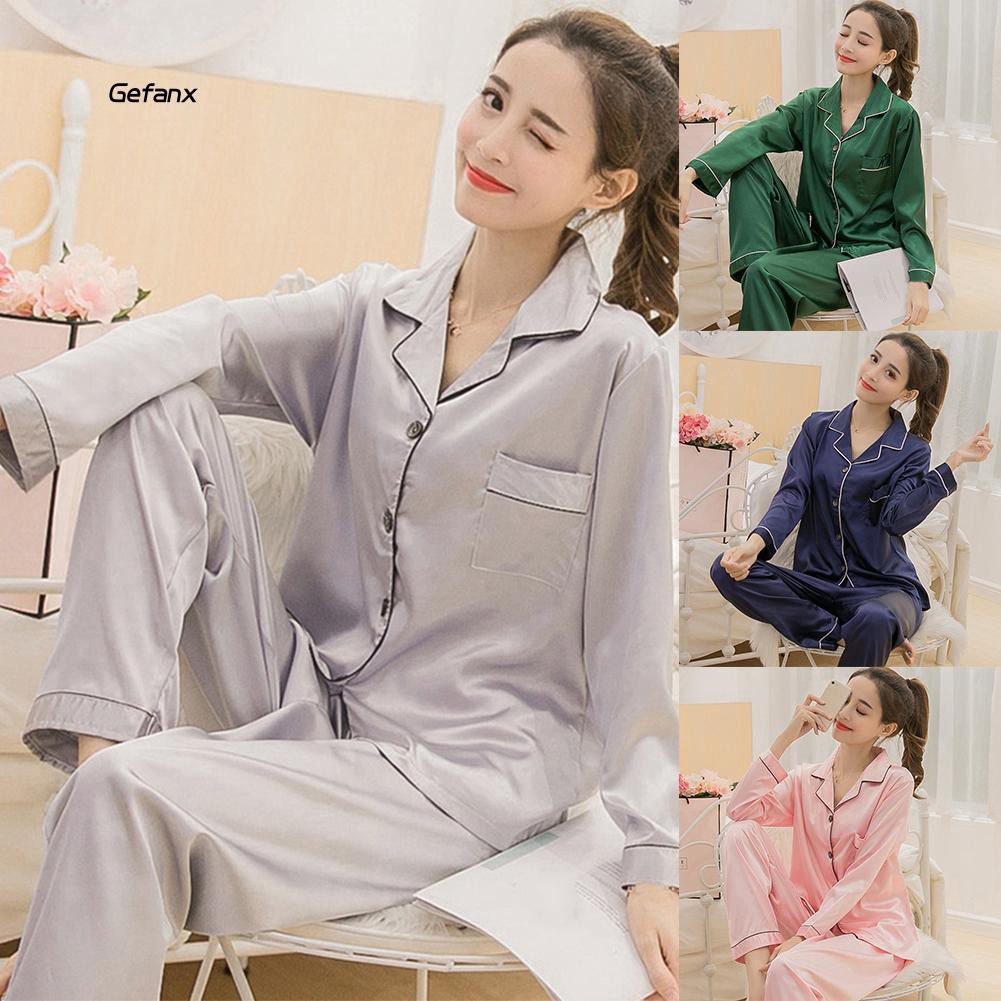 Set đồ pijama lụa màu trơn thời trang cho nữ
