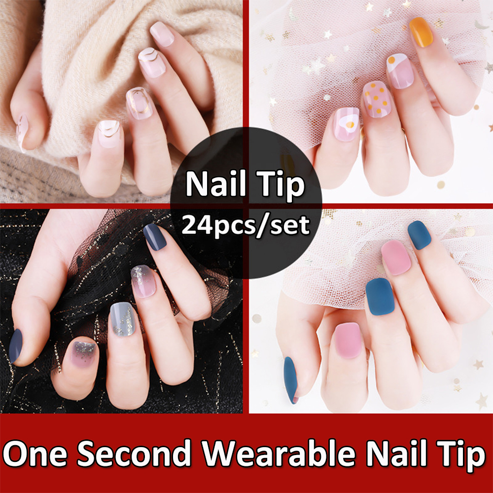 [Hàng mới về] Hộp 24 móng tay giả bằng nhựa dẻo nhiều màu sắc thời trang có thể tháo rời