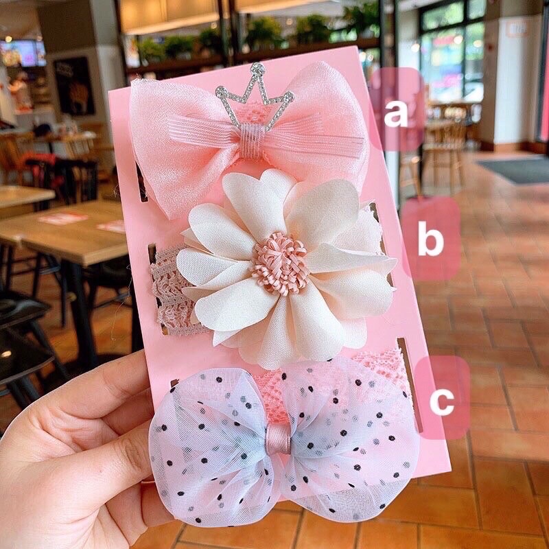 Set 3c băng đô nơ xinh xắn cho bé làm quà tặng có kèm hộp