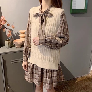 Set Áo váy Chất thô caro mềm mịn nhẹ nhàng nữ tính tặng kèm túi