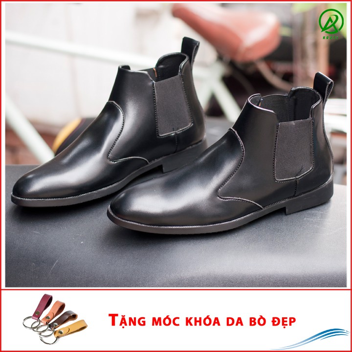 Giày Boot Nam AROTI Cao Cổ Chất Đẹp Cao Cấp,Đế Khâu Siêu Bền, Tăng Chiều Cao 3cm Form Hàn Màu Đen - CB520-NHAM(K)