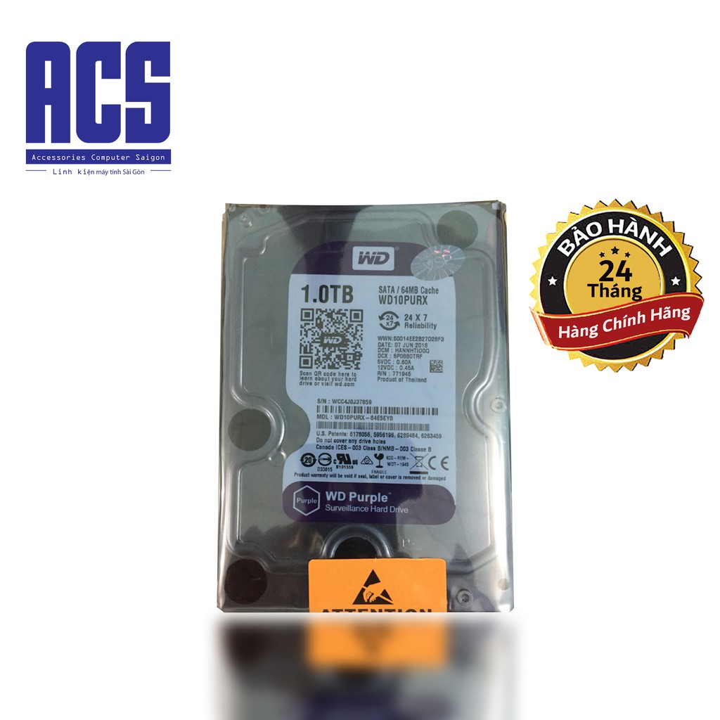 [ TẶNG DAY SATA] Ổ Cứng Western Digital WD Purple Tím WD10PURX 1TB- Bảo Hành 24 Tháng | BigBuy360 - bigbuy360.vn