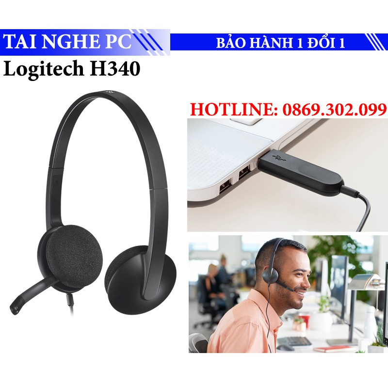 Tai nghe văn phòng cao cấp Cổng USB on ear Logitech H340 đeo lâu không gây đau tai - khó chịu