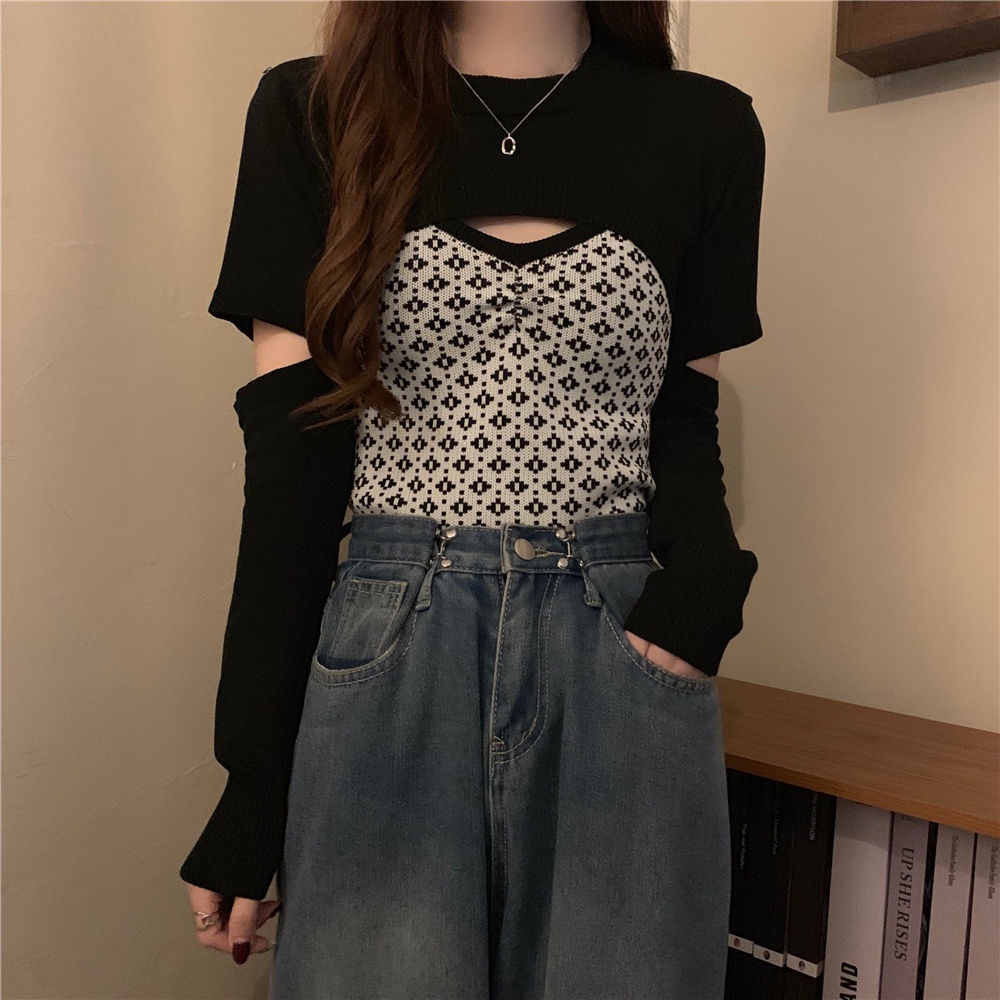 Jiashucheng Áo Dệt Kim Ngắn Hai Lớp Ôm Dáng Vừa Vặn Thiết Kế Phong Cách Mới Cho Nữ