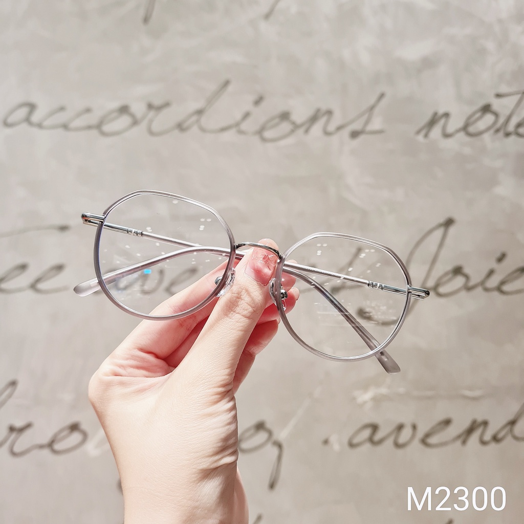 Kính gọng tròn nam nữ LILYEYEWEAR càng kính kim loại tròng chống ánh sáng xanh kiểu dáng thời trang M2300