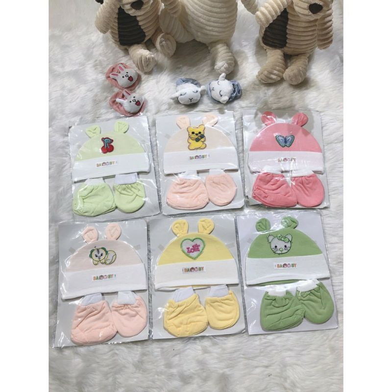 Sét mũ kèm bao tay bao chân cho bé sơ sinh
