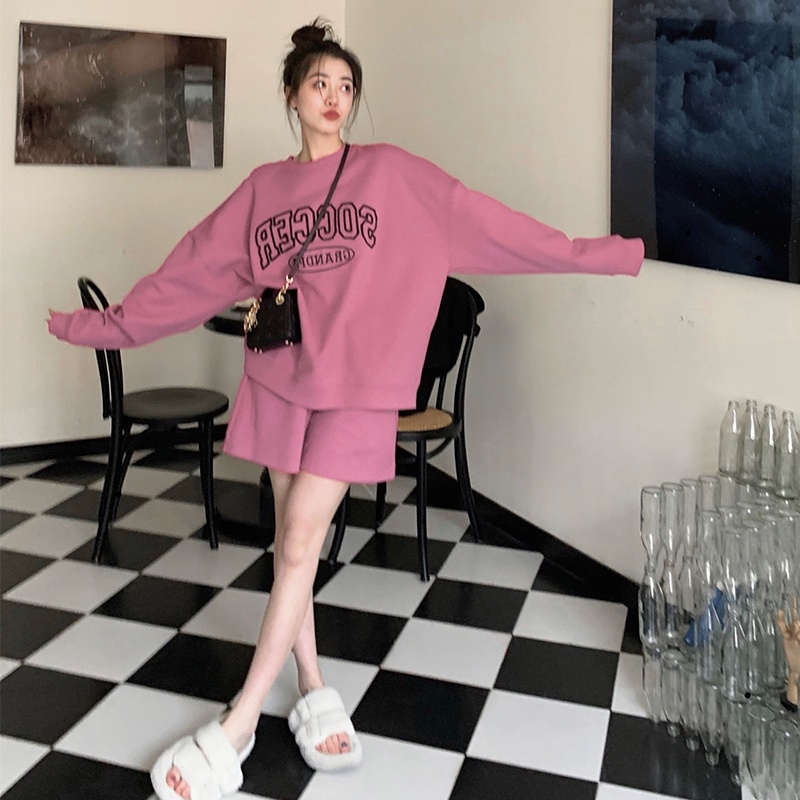 Bộ Nỉ Nữ, Bộ áo quần Sweater dài tay dáng rộng Phong cách Thu Đông Hàn Quốc M6802-1-Teen 888