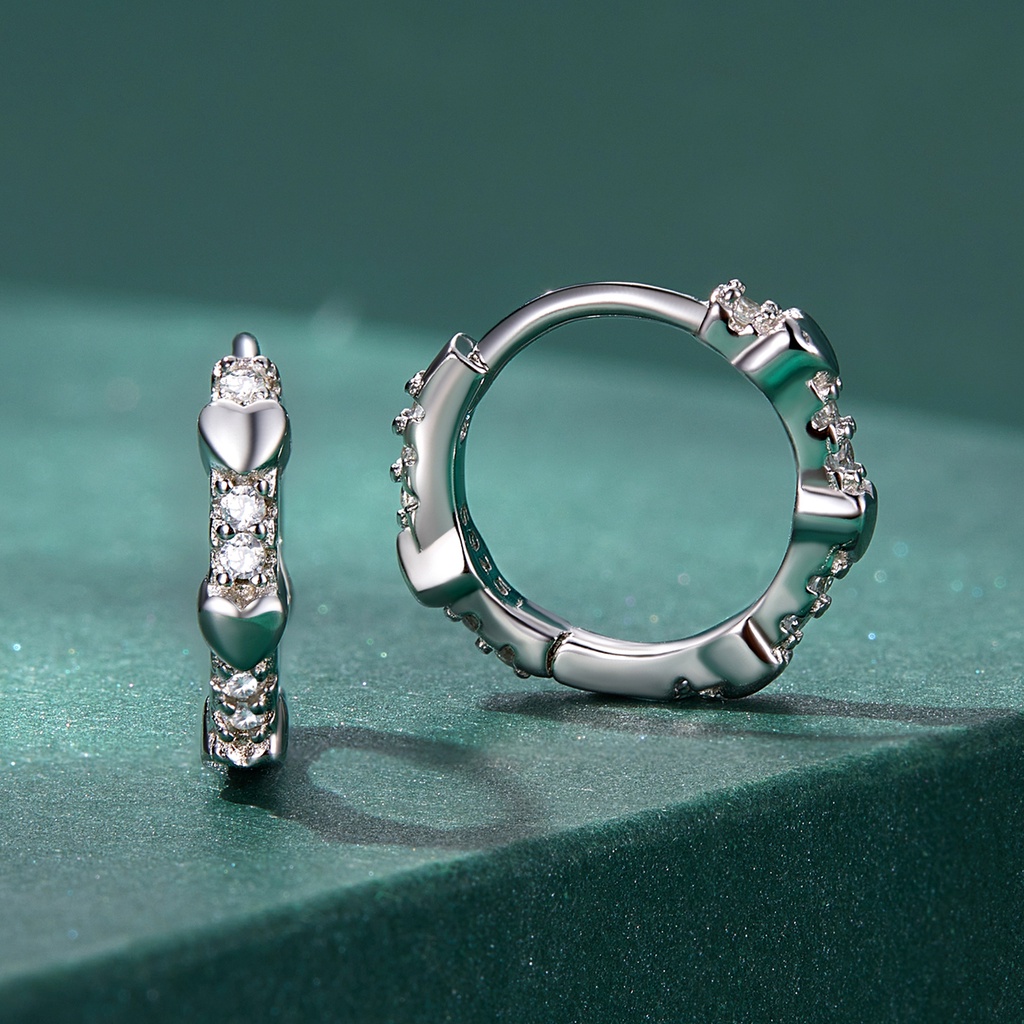 BAMOER Bông Tai bạc 925 HìNh Ngôi Sao / TráI Tim ĐíNh Đá Zircon ThờI Trang