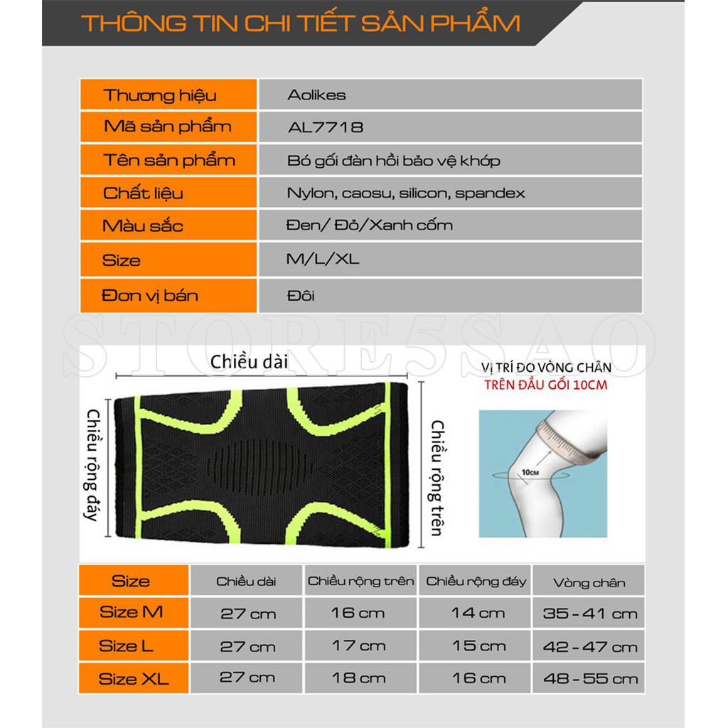 Bảo vệ khớp đầu gối tập thể thao Aolikes ❤️FREESHIP❤️ Ống xỏ bảo vệ cơ khớp gối hiệu quả tập gym , gánh tạ