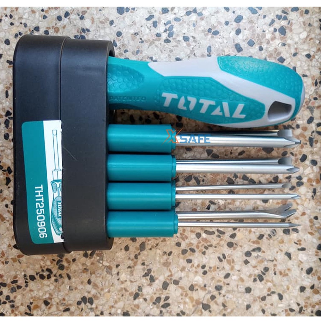 Bộ 9 tua vít đa năng TOTAL THT250906 đầu vít khoẻ, cứng, chắc chắn, đa năng Thép Cr-V siêu cứng, chống rỉ - chính hãng