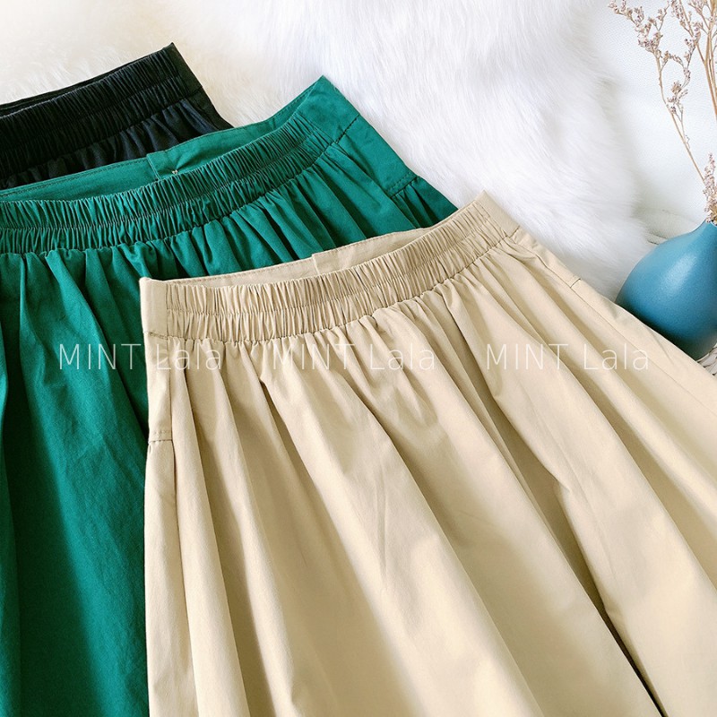 Chân Váy Dài Hàn Quốc Thiết Kế Xòe Nhún Trước Vintage - MẪU MỚI