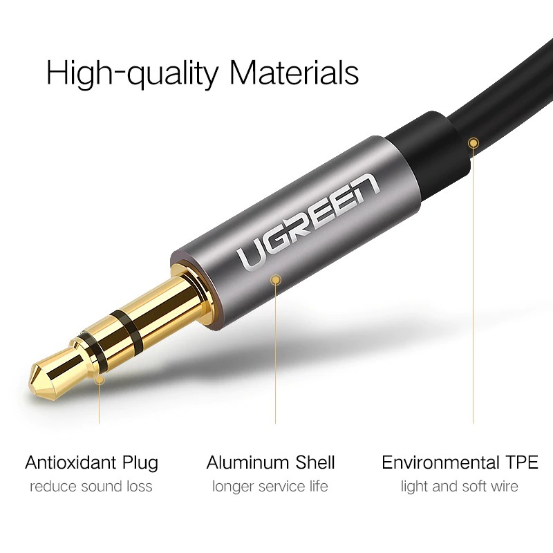 Cáp âm thanh UGREEN chuyển đổi từ đầu cắm sang đầu cắm 3.5mm dành cho xe hơi