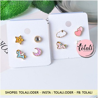 [Có Video] 3 SET TÙY CHỌN 4 CHIẾC Khuyên tai hình trái tim NGỰA KÌ LÂN dễ thương phong cách Hàn Quốc cho nữ  KT226