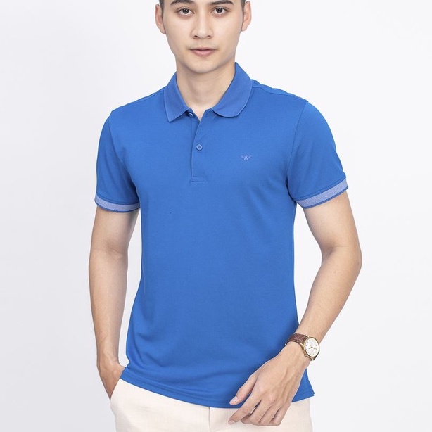 Áo thun polo nam Aristino APS082S9 phông ngắn tay có cổ bẻ dáng slim fit ôm nhẹ màu xanh biển vải Cupro cao cấp mềm mát