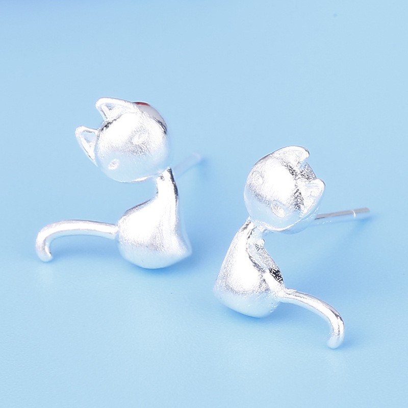 Bông Tai Nụ Bạc - Hình Con mèo đặc - Khuyên Tai Bạc Ý S925 Hàn Quốc - Hoa Tai Bạc - Kuns Accessories