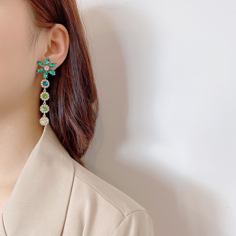[Cao Cấp Bao Đẹp] Bông Tai Hình Hoa Đính Đá Màu Xanh Lục Bảo Cao Cấp Siêu Sang Chảnh Mainia Shop