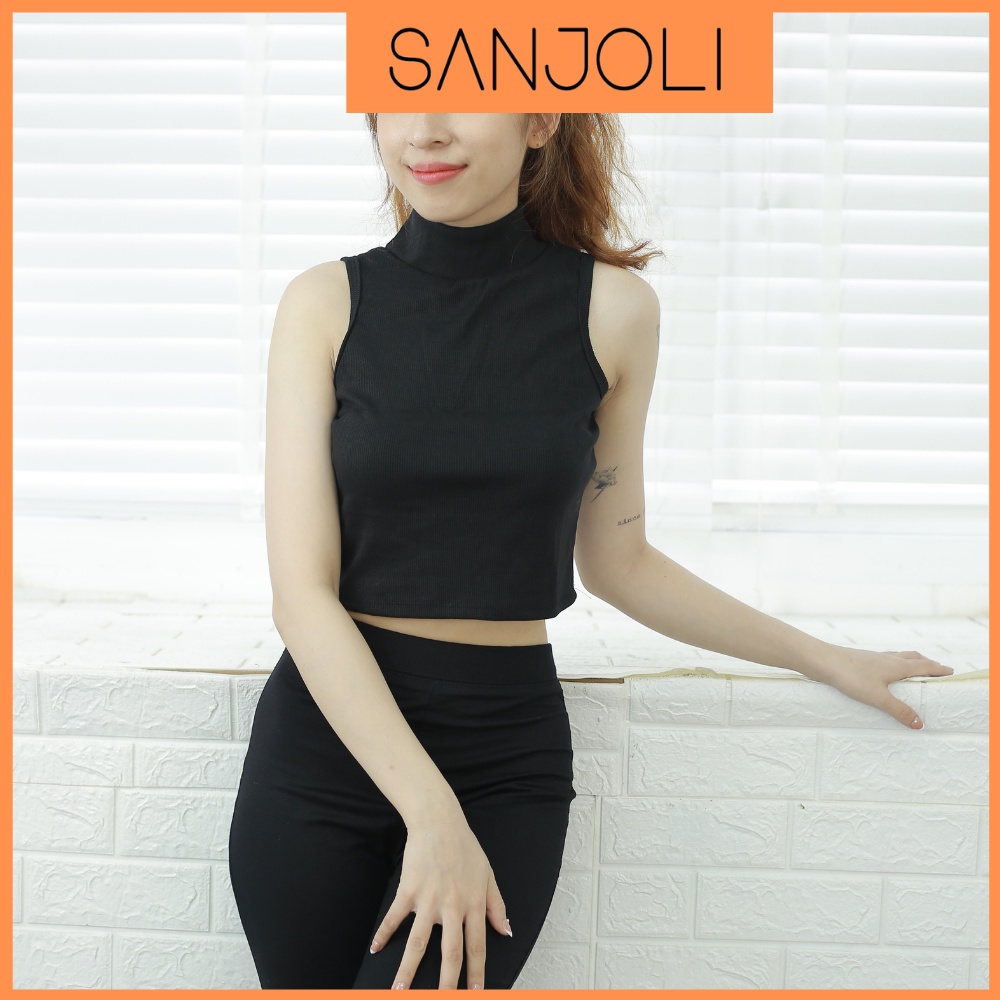 Áo Ba Lỗ Croptop SANJOLI Aos Crt Thiết Kế Ôm Body Kiểu Hở Vai Hàn Quốc Đẹp 2 màu Trắng Đen  AO041
