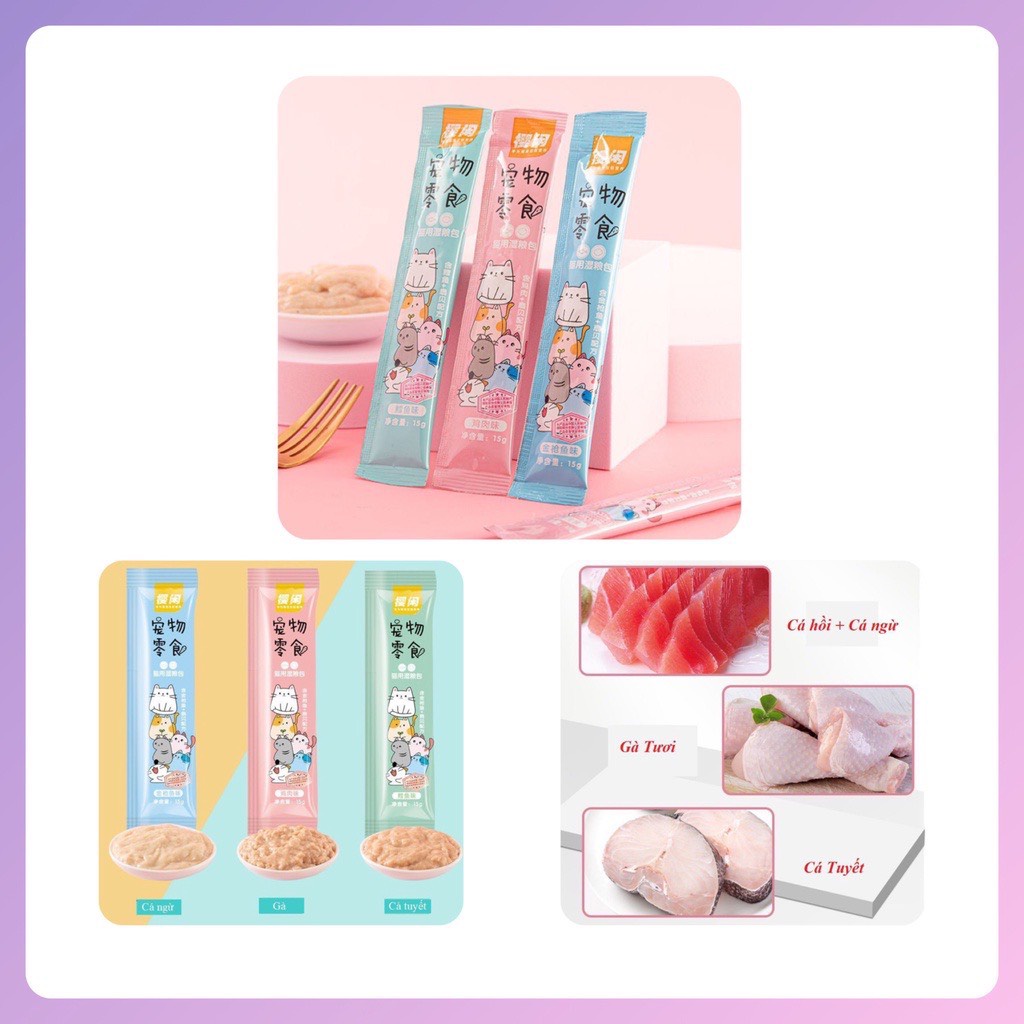 Combo 100 thanh súp thưởng cho mèo, soup thưởng dinh dưỡng cho mèo, sup thưởng shizuka thanh 15gr